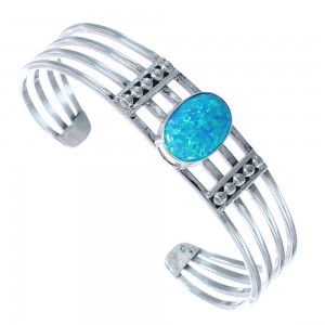 Blue Opal Genuine Sterling Silver Navajo Cuff Bracelet CB118297