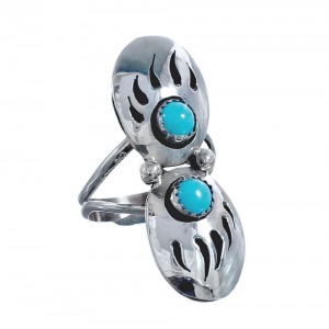 Traditional Navajo Design Double Bear Paw Turquoise Sterling Silver Ring Size 6-1/4 CB118306