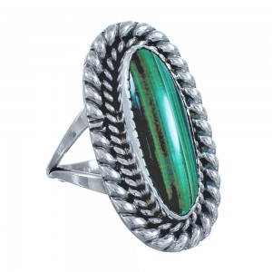 Traditional Navajo Malachite Twisted Sterling Silver Ring Size 7-3/4 CB118310