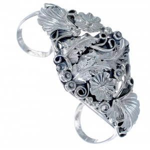 Flower Leaf Emblem Navajo Genuine Sterling Silver Cuff Bracelet CB118353