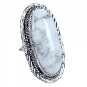 Native American Twisted Sterling Silver Howlite Ring Size 7-3/4 CB118719