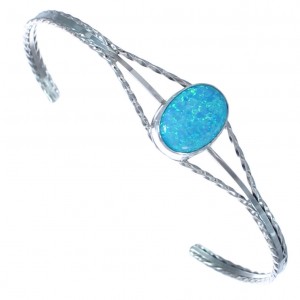 Navajo Sterling Silver Blue Opal Cuff Bracelet BX118858