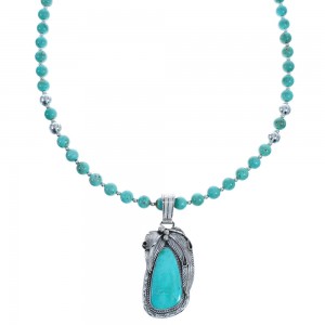 Turquoise Authentic Sterling Silver Navajo Leaf Bead Necklace Set BX119080