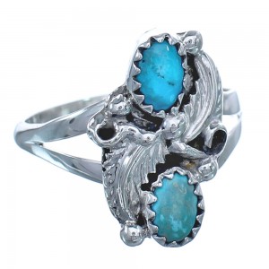 Turquoise Navajo Sterling Silver Leaf Ring Size 5-1/4 BX118972