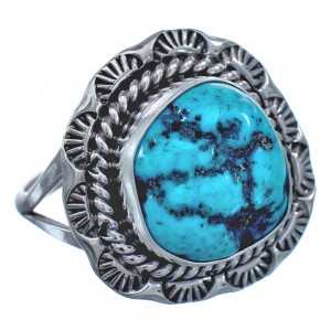 Genuine Sterling Silver Turquoise Navajo Ring Size 8-3/4 BX118993