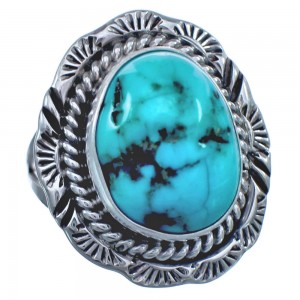 Twisted Sterling Silver Turquoise Navajo Ring Size 6-3/4 BX119251