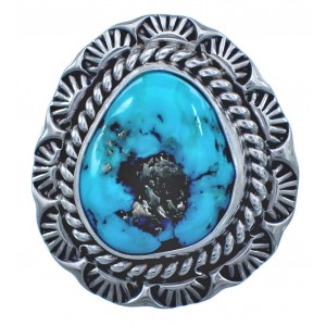 Twisted Sterling Silver Turquoise Native American Ring Size 7-3/4 BX119253