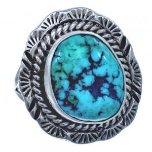 Native American Twisted Sterling Silver Turquoise Ring Size 6-3/4 BX119263