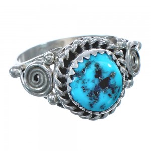 Authentic Twisted Sterling Silver Turquoise Native American Ring Size 6-3/4 BX119280