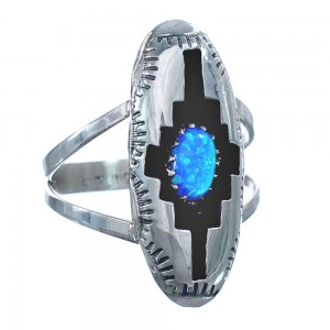 Blue Opal Authentic Sterling Silver Native American Ring Size 6 BX119657