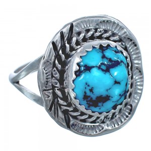 American Indian Turquoise Genuine Sterling Silver Ring Size 7-3/4 BX119477