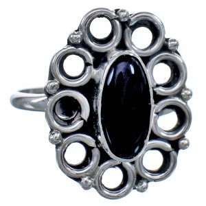 Native American Onyx Sterling Silver Ring Size 7-3/4 BX119489