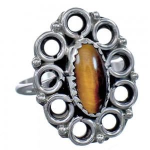 Tiger Eye Authentic Sterling Silver Navajo Ring Size 7-1/2 BX119492