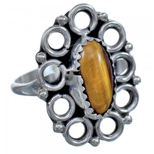 Tiger Eye Authentic Sterling Silver Native American Ring Size 9-1/2 BX119493