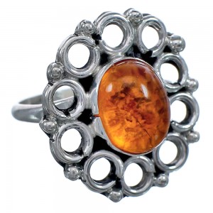 Navajo Amber Sterling Silver Ring Size 6-1/4 BX119496