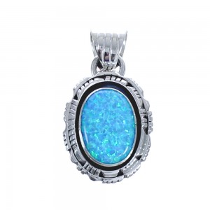 Sterling Silver Navajo Blue Opal Authentic Pendant BX119454