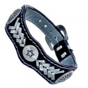 Navajo Star Leather Genuine Sterling Silver Bracelet RX118902