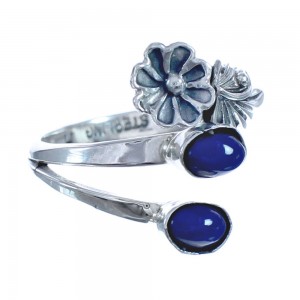 Native American Sterling Silver Lapis Flower Adjustable Ring Size 8,9,10 BX119385