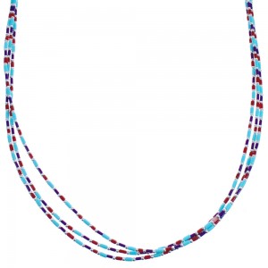 3-Strand Sterling Silver Multicolor Bead Necklace BX119843