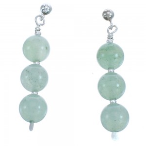 Sterling Silver Green Aventurine Bead Post Dangle Earrings BX120566