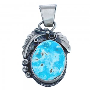 Genuine Sterling Silver Leaf Turquoise Navajo Pendant BX120398