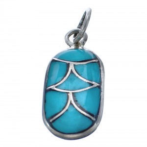 Turquoise Inlay Navajo Authentic Sterling Silver Pendant BX120412