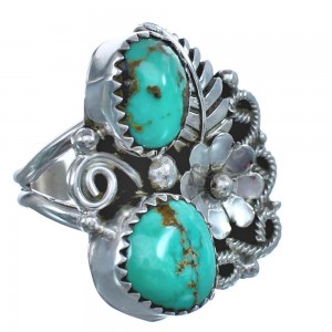 Navajo Turquoise Sterling Silver Flower And Leaf Ring Size 6-1/4 BX120085
