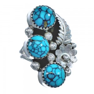 Sterling Silver Native American Turquoise Flower And Leaf Ring Size 6-1/4 BX120092