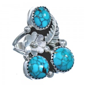 Authentic Sterling Silver Navajo Turquoise Leaf And Flower Ring Size 5-3/4 BX120095