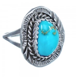 Authentic Sterling Silver Turquoise Native American Hand Crafted Ring Size 7-1/4 BX120119