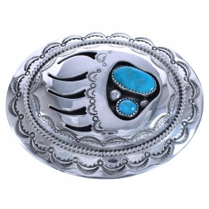 Sterling Silver Turquoise Navajo Bear Paw Belt Buckle BX120361