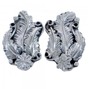 Native American Sterling Silver Flower And Leaf Post Earrings BX120132