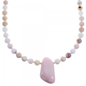 Authentic Sterling Silver Pink Opal Agate Southwest Bead Necklace BX120640