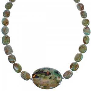 Sterling Silver Turquoise And Green Agate Bead Southwestern Necklace BX120648
