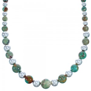 Graduated Authentic Sterling Silver And Kingman Turquoise Bead Necklace BX120253