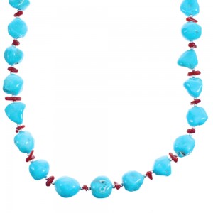 Authentic Sterling Silver Turquoise Coral Southwest Bead Necklace BX120254
