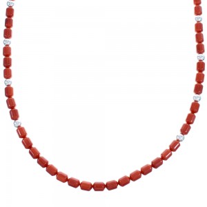 Coral Southwestern Authentic Sterling Silver Bead Necklace BX120741