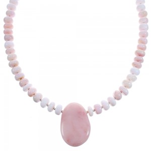 Southwestern Pink Opal Agate Sterling Silver Bead Necklace KX120976