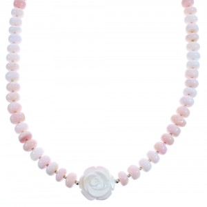 Pink Opal Agate Flower Bead Necklace KX120977