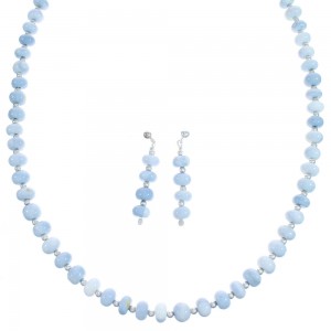 Blue Lace Agate Bead Necklace and Earrings Set KX121112