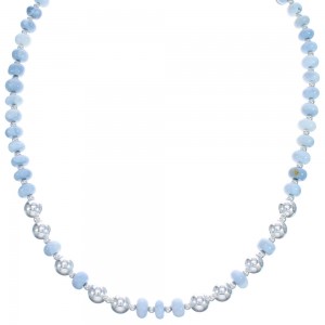 Sterling Silver and Blue Lace Agate Bead Necklace KX121110