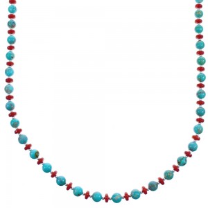 Kingman Turquoise and Coral Bead Necklace KX121103