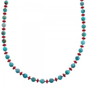 Southwest Kingman Turquoise and Coral Bead Necklace KX121101