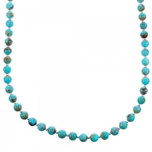 Southwest Sterling Silver Kingman Turquoise Bead Necklace KX121105