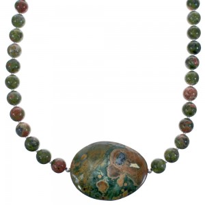 Unakite Sterling Silver Bead Necklace KX121081