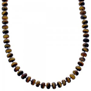 Sterling Silver Tiger Eye Bead Necklace KX121079