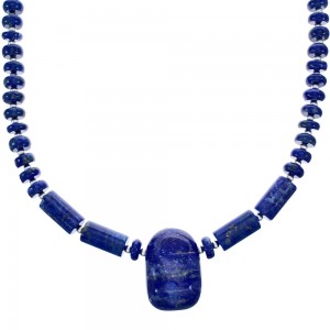 Southwest Sterling Silver Lapis Bead Necklace And Pendant KX120894