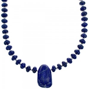 Genuine Sterling Silver Lapis Bead Necklace And Pendant  KX120896
