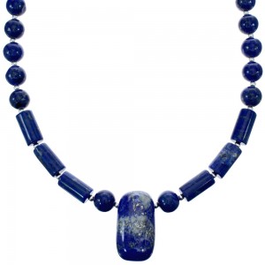 Genuine Sterling Silver Lapis Bead Necklace And Pendant  KX120902