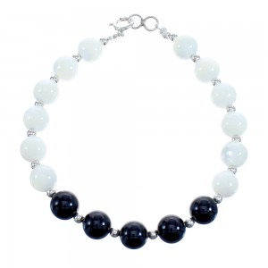Sterling Silver Mother Of Pearl and Onyx Bead Bracelet KX121024
